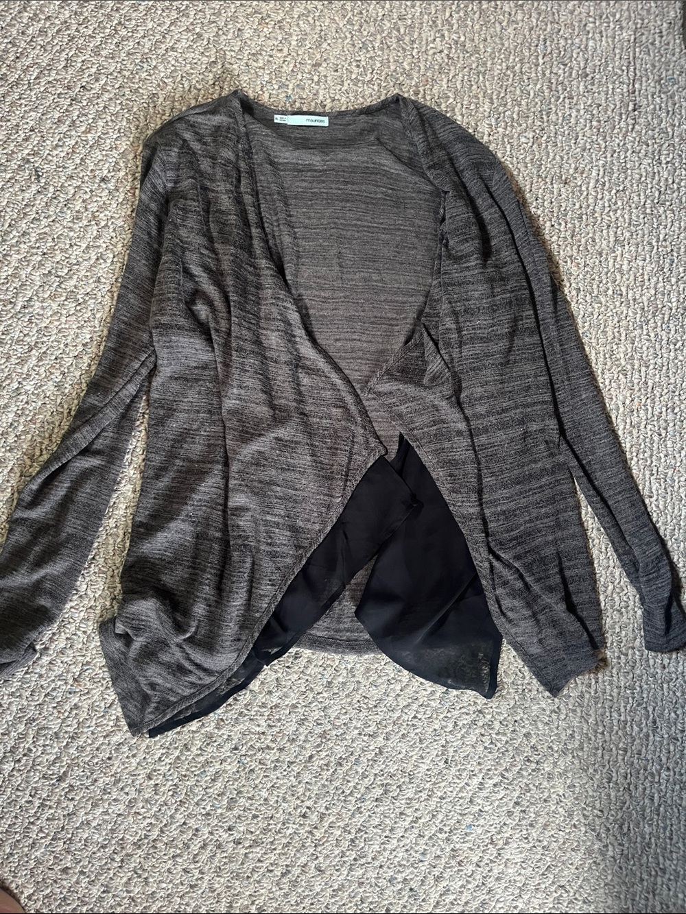 Maurices Charcoal Open-Front Women's Cardigan with Chiffon Back